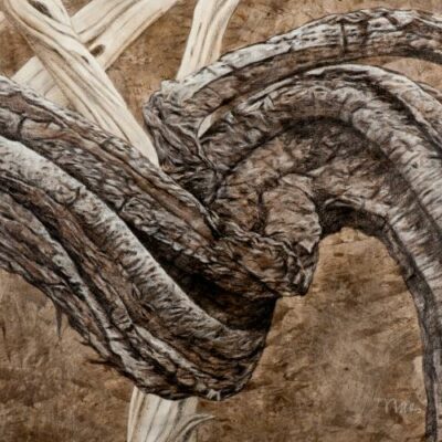 WILD FRUIT I, Acryl, Kreidegrund, Leinöl, Frottage, Farbstifte, Ölstifte, Graphit auf Leinwand, 118 x 88 cm, © Sascha Bianca & Ingo Maas